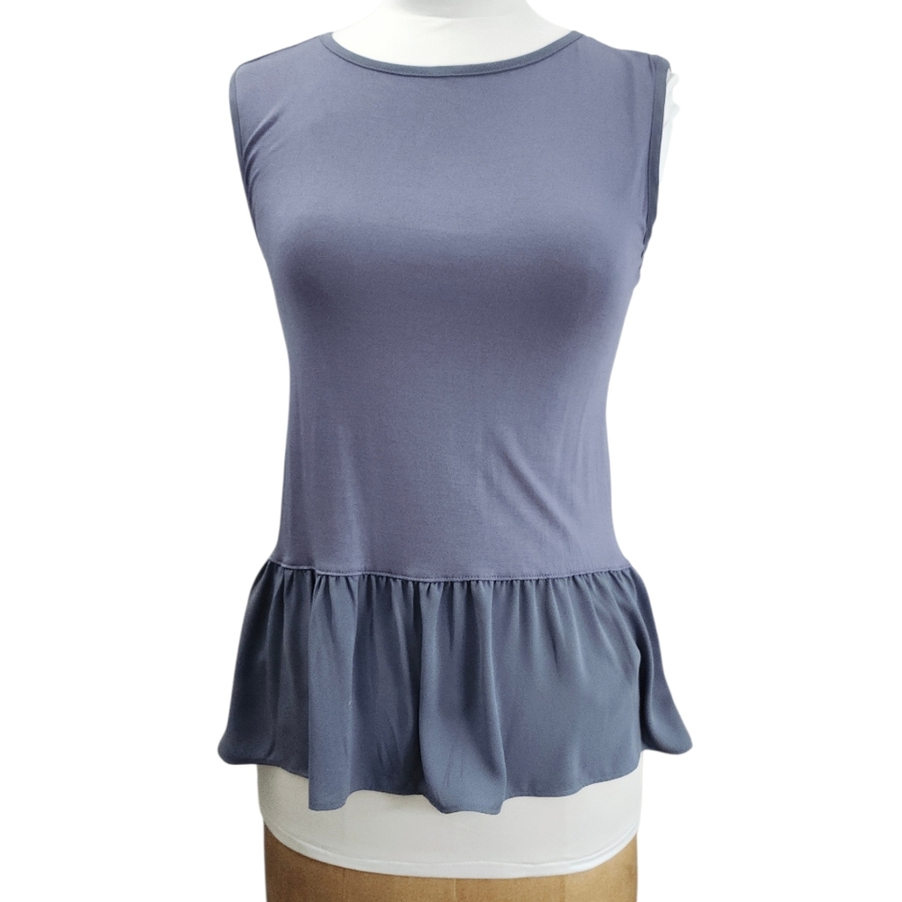 Ann Taylor LOFT Mixed Media Sleeveless Peplum Top Adriatic Blue Babydoll S